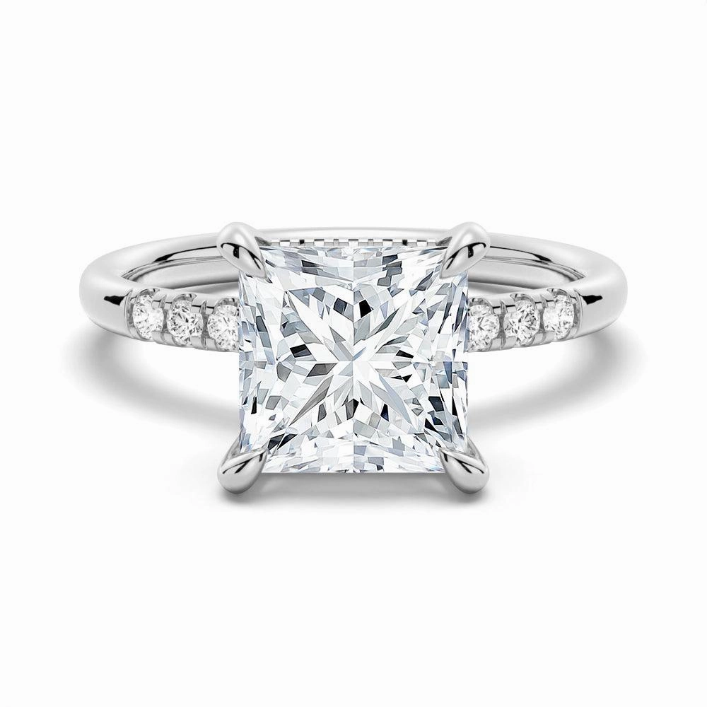 Princess Cut Moissanite Engagement Ring With Hidden Halo Retro Vibe
