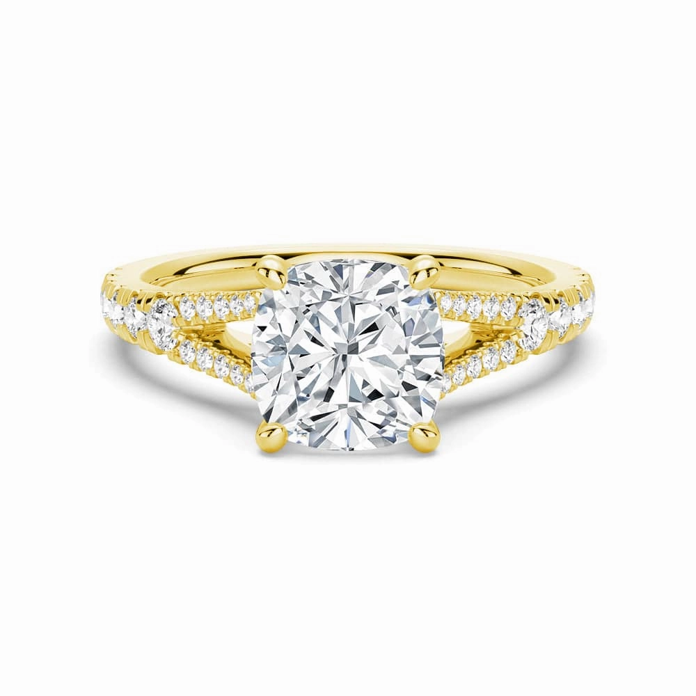 Cushion Cut Split Shank Moissanite Engagement Ring Neutral Tone