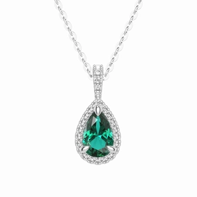 1 CT. Pear Shaped Emerald Pendant with Pav?? Diamond Halo Cool Accent Elegant Pick