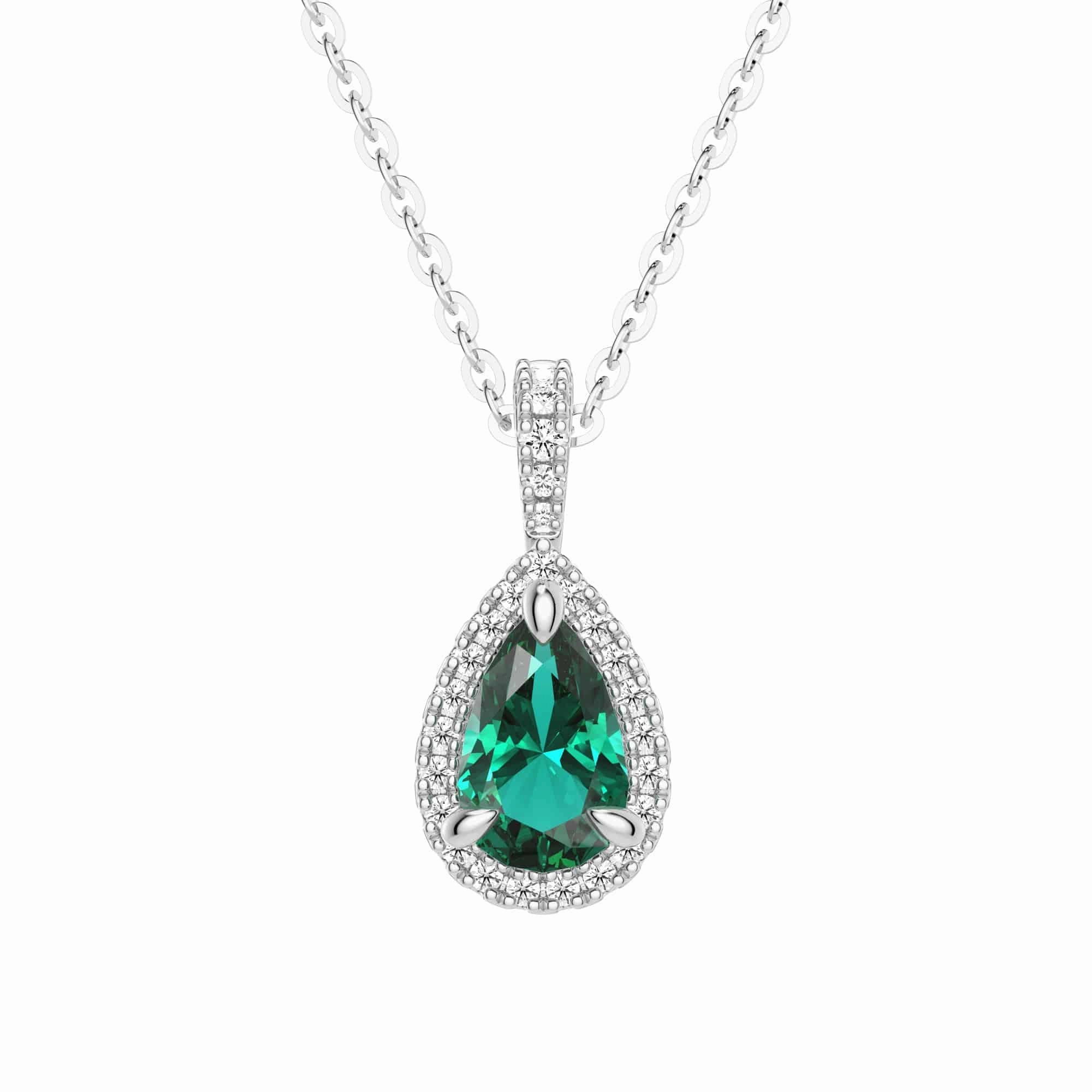 Daily Accessories Petite Style 1 CT. Pear Shaped Emerald Pendant with Pav?? Diamond Halo