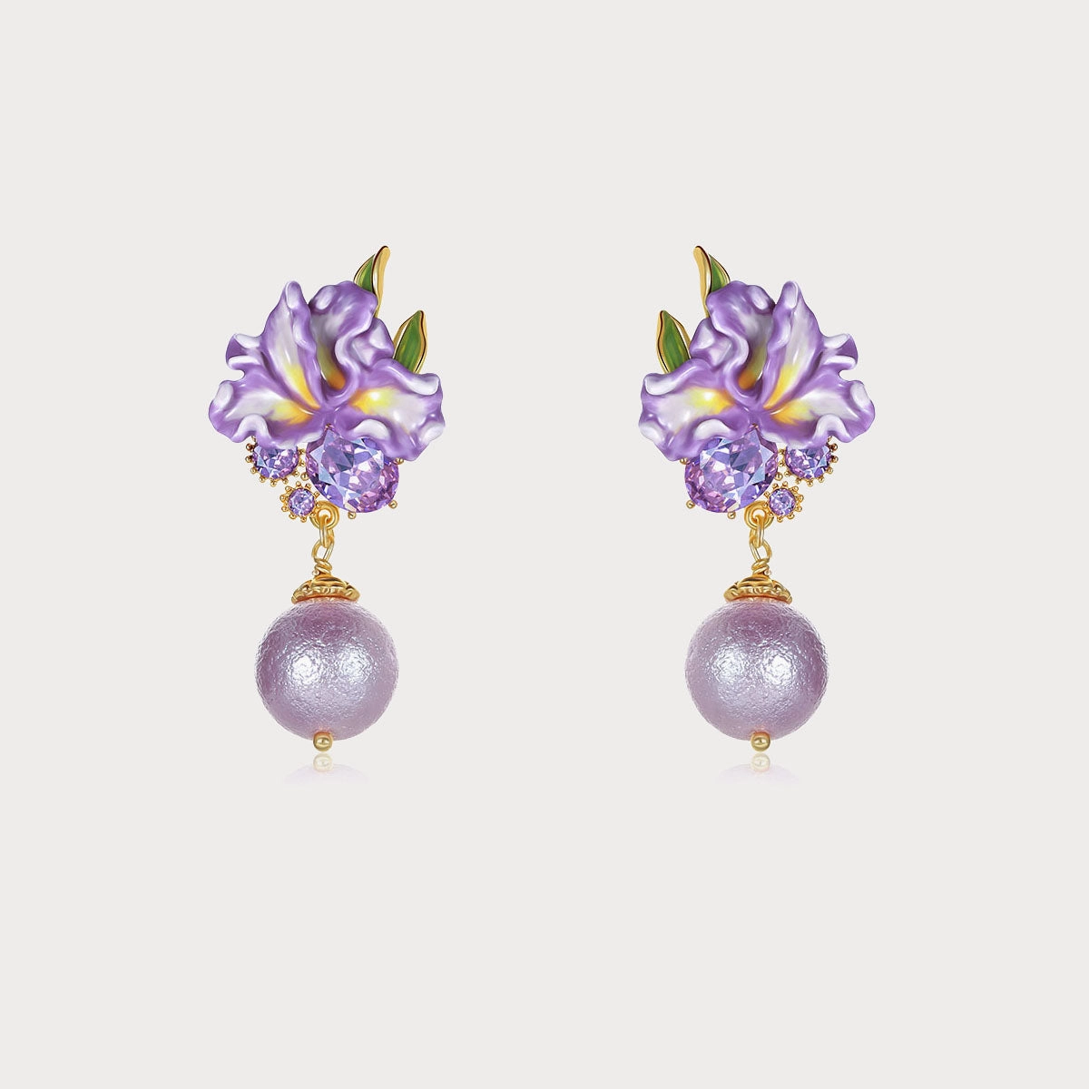 Stylish Appearance Iris Flower Earrings with Czech Gemstones