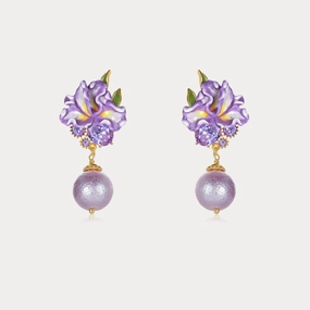 Stylish Appearance Iris Flower Earrings with Czech Gemstones