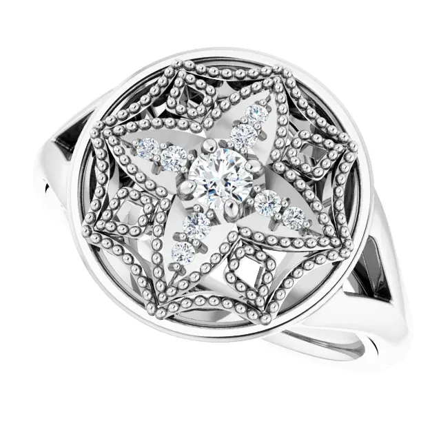 14K White 1/6 CTW Diamond Vintage-Inspired Ring Luxury Adornment Contemporary Decoration