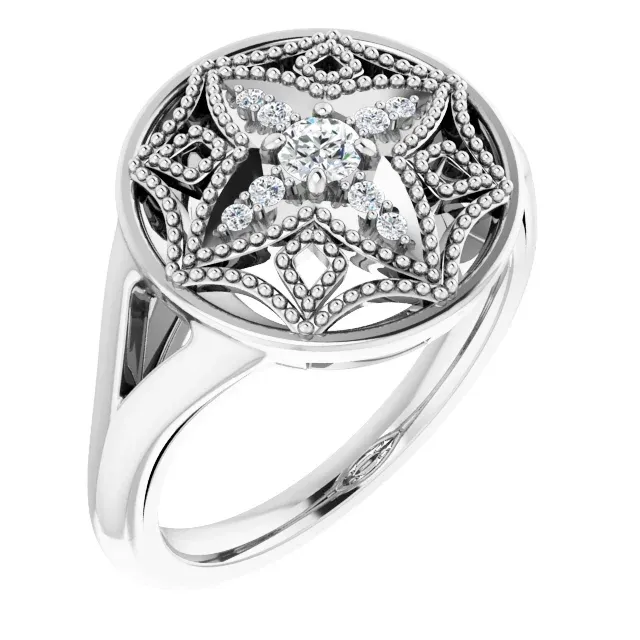 14K White 1/6 CTW Diamond Vintage-Inspired Ring Laminated Layer Hard Surface