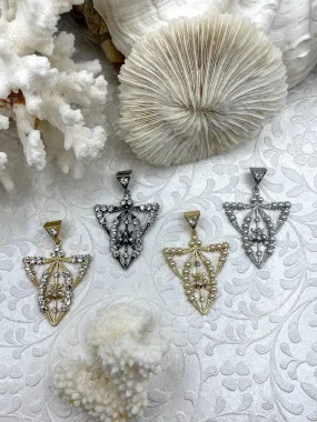 Value Jewelry Spring Accessory Reproduction Edwardian Paste Fly Pendant, Pearl and CZ Accents, 4 styles, 42mm x 34mm x 3mm, Fast Shipping