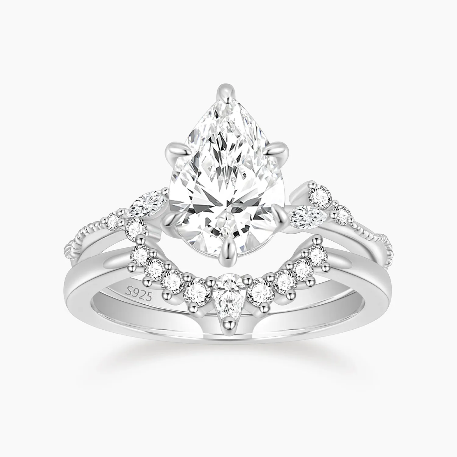 Elegant Update Layered Design 2CT Pear Shape Crown Bridal Set Wedding Ring