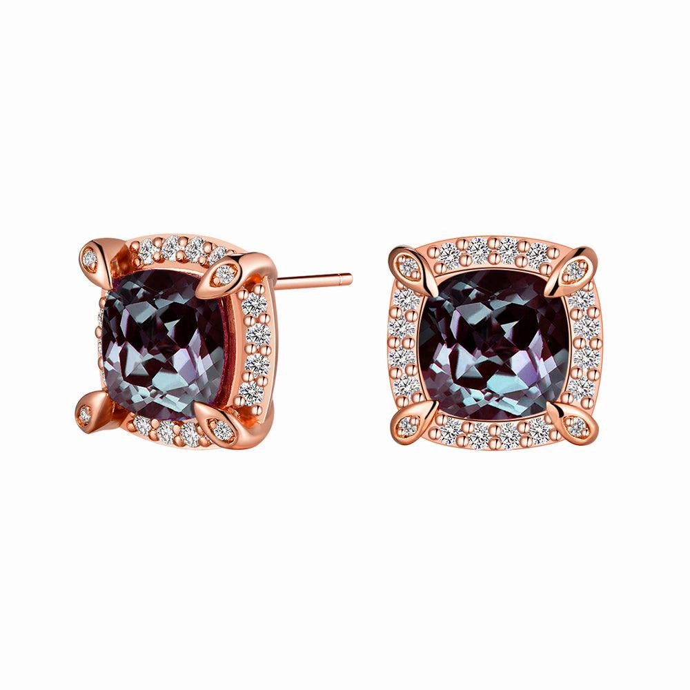 4 Ctw Cushion Cut Alexandrite Moissanite Pave Stud Earrings Luxury Night