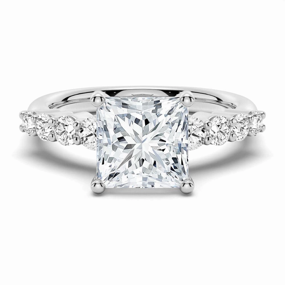 Classic Shared Prong Princess Cut Moissanite Engagement Ring Luxurious Detail