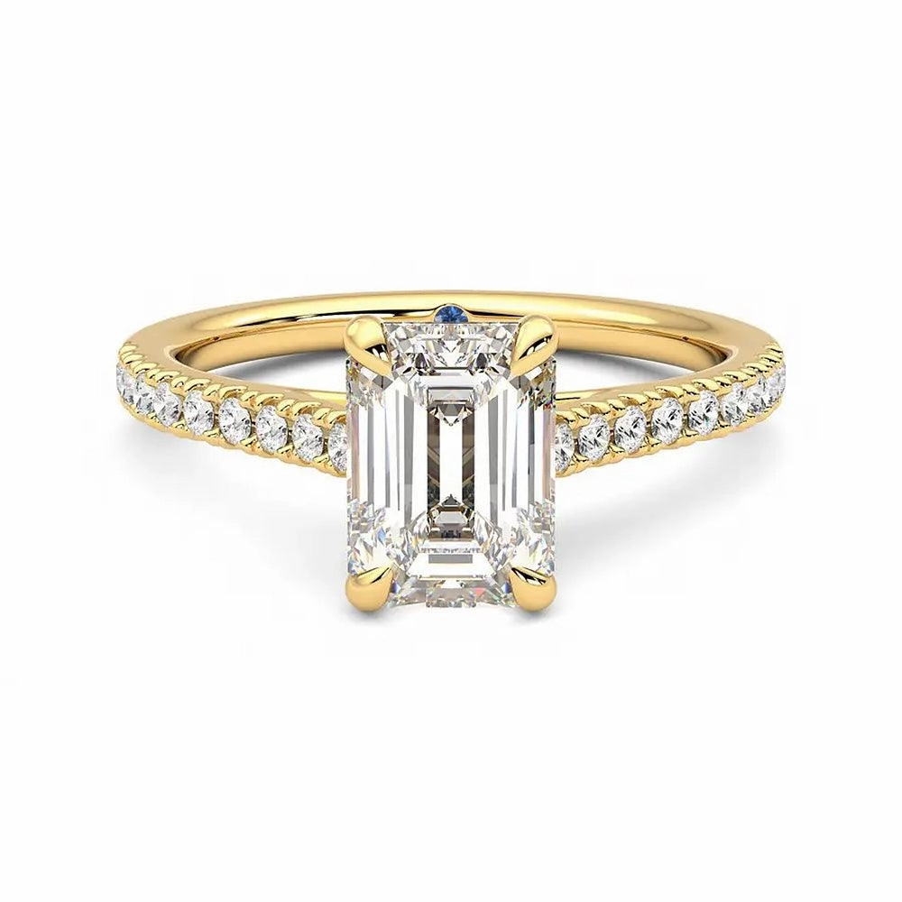 Emerald Cut Moissanite Engagement Ring with Hidden Anniversary Stone and Pav?? Accents Vibrant Design Trend Forward