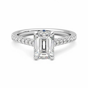 Pastel Light Emerald Cut Moissanite Engagement Ring with Hidden Anniversary Stone and Pav?? Accents