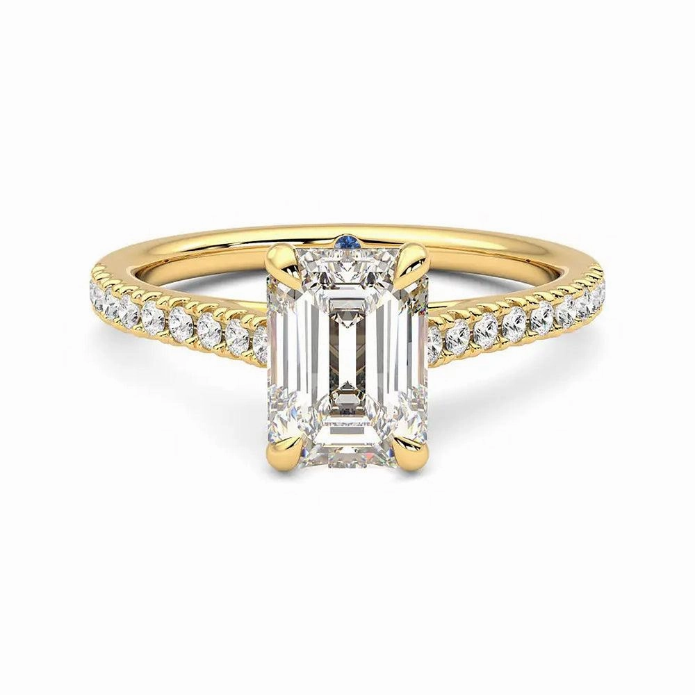 Emerald Cut Moissanite Engagement Ring with Hidden Anniversary Stone and Pav?? Accents Glamour Accent Vibrant Piece
