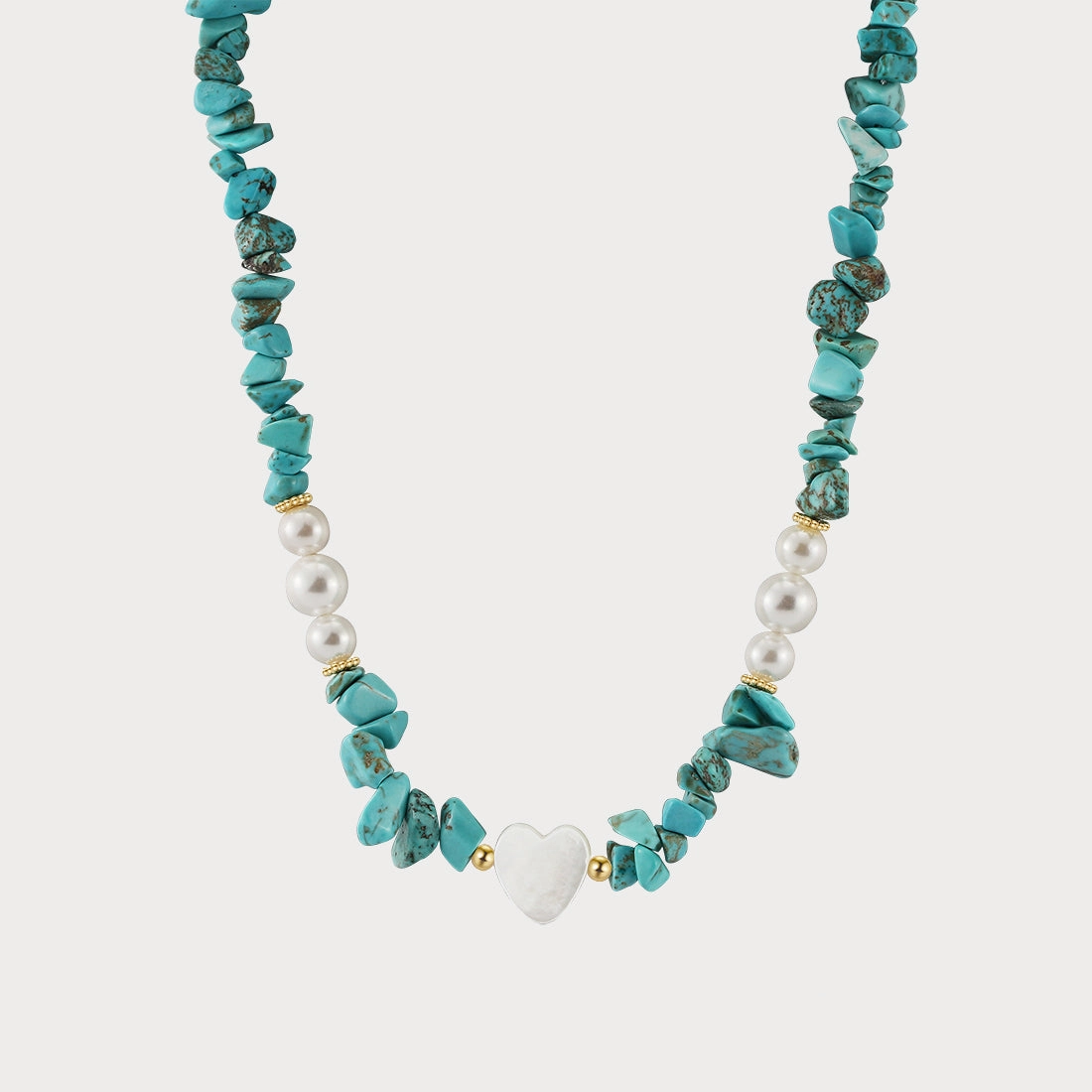 Turquoise Pearl Heart Charm Necklace Bright Accent