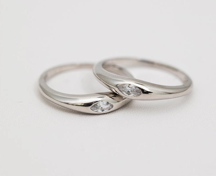 Soft Accent Quiet Glow Cat's Eye Slim Band Ring with CZs