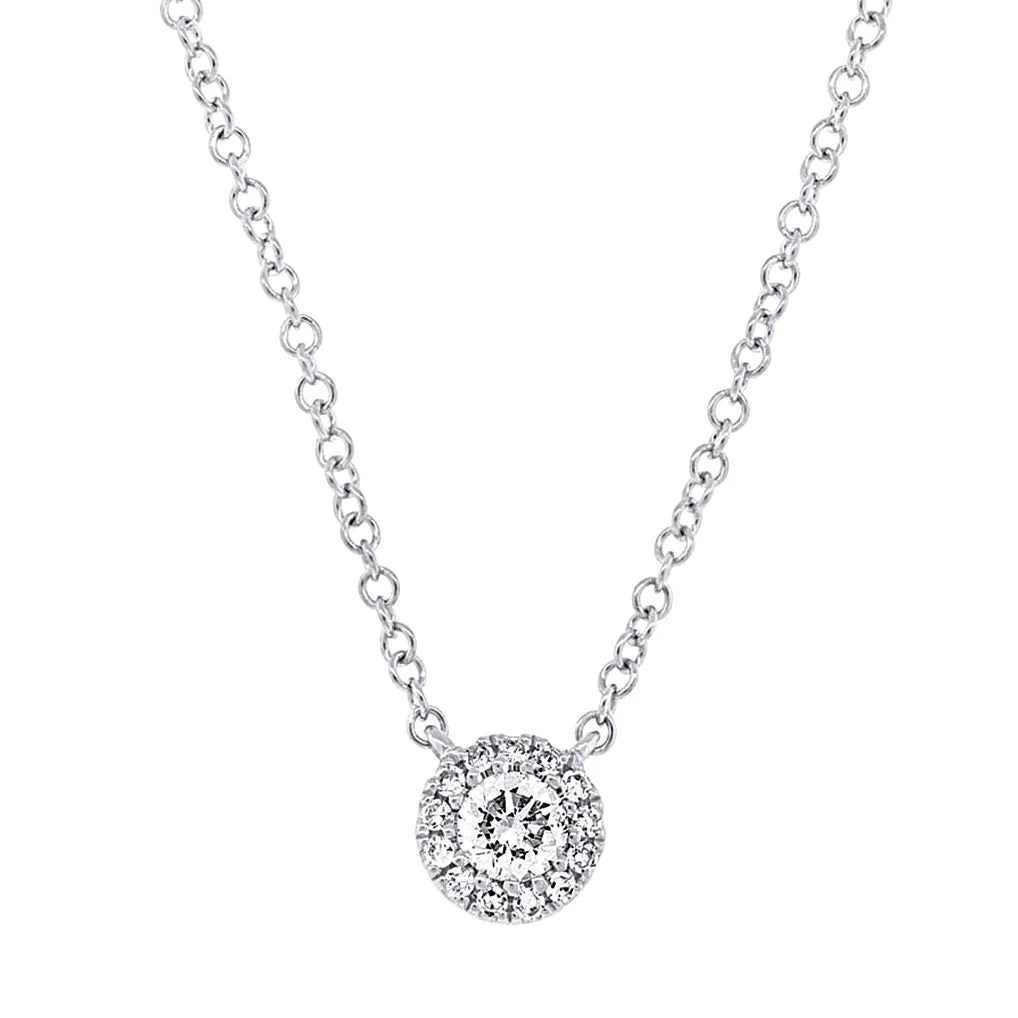 Layer Ready Center Of My World 14K White Gold Round Shape Diamond Halo Pendant with a 14K White Gold Cable Link Necklace (0.17ctw)