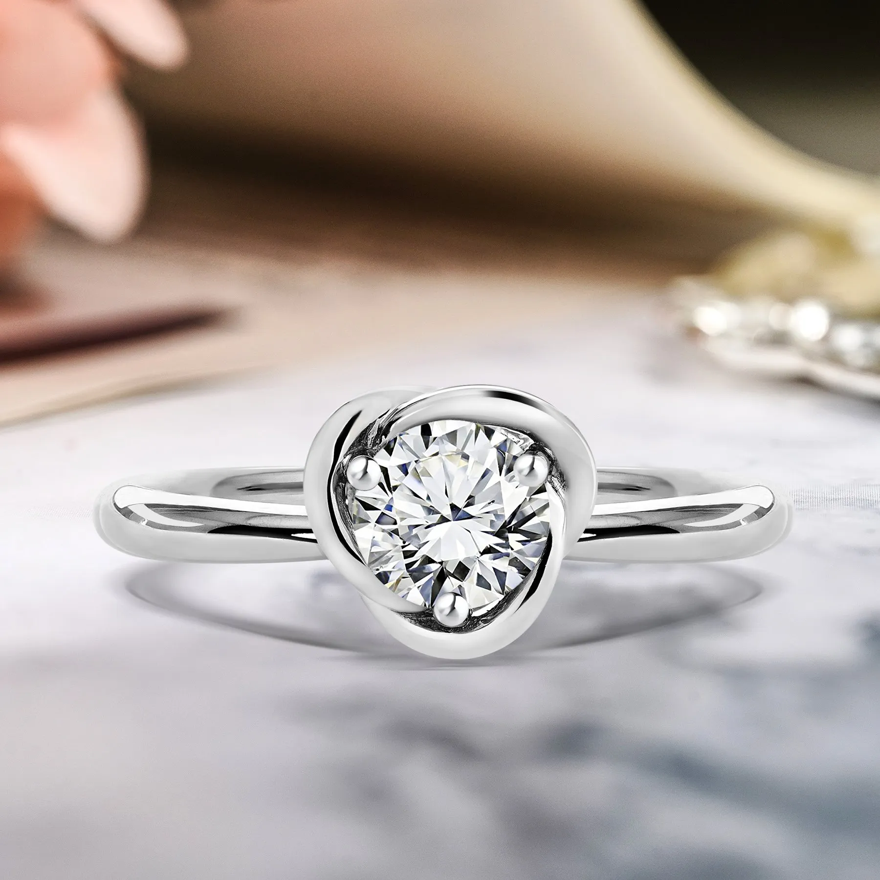 Certified 1 Carat Round Lab Diamond Petite Twist Engagement Ring Soft Materials