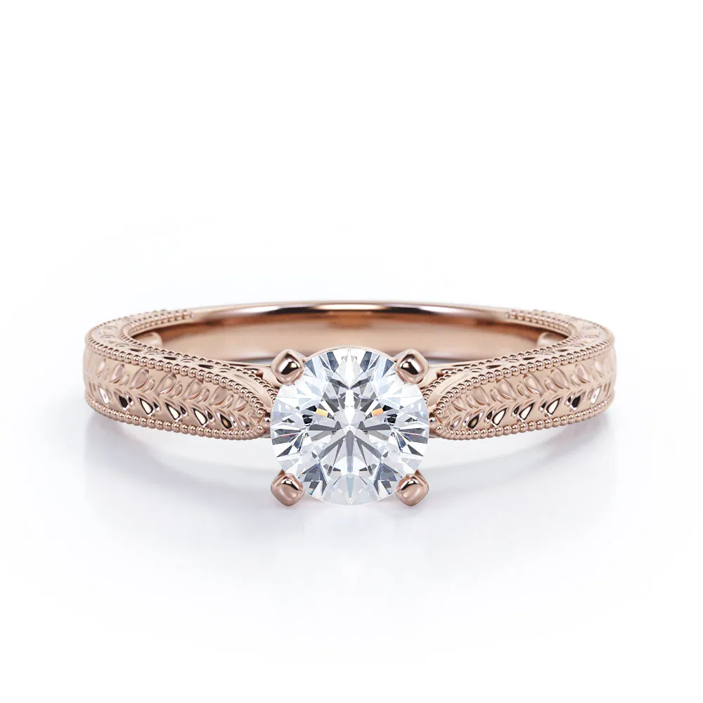 Luxe Lookbook Stylish Pop Certified 1 CT Round Lab Diamond Antique Solitaire Engagement Ring