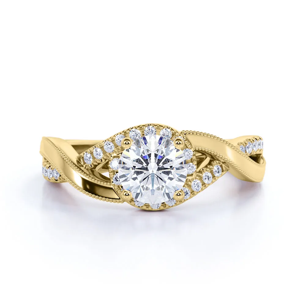 Certified 1 CT Round Lab Diamond Half Eternity Engagement Ring Chic Line Light Radiance