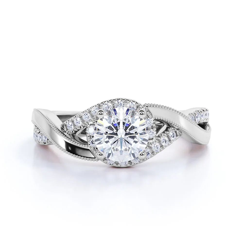 Sleek Detailing Soft Glimmer Certified 1 CT Round Lab Diamond Half Eternity Engagement Ring