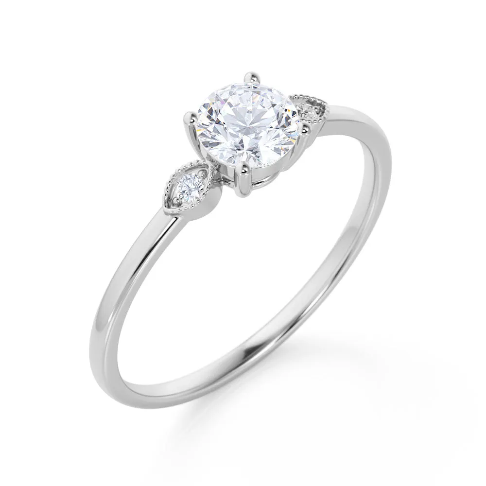Radiant Jewelry Shine Timeless Radiance Certified 1.1 CT Round Lab Diamond Three Stone Milgrain Engagement ring