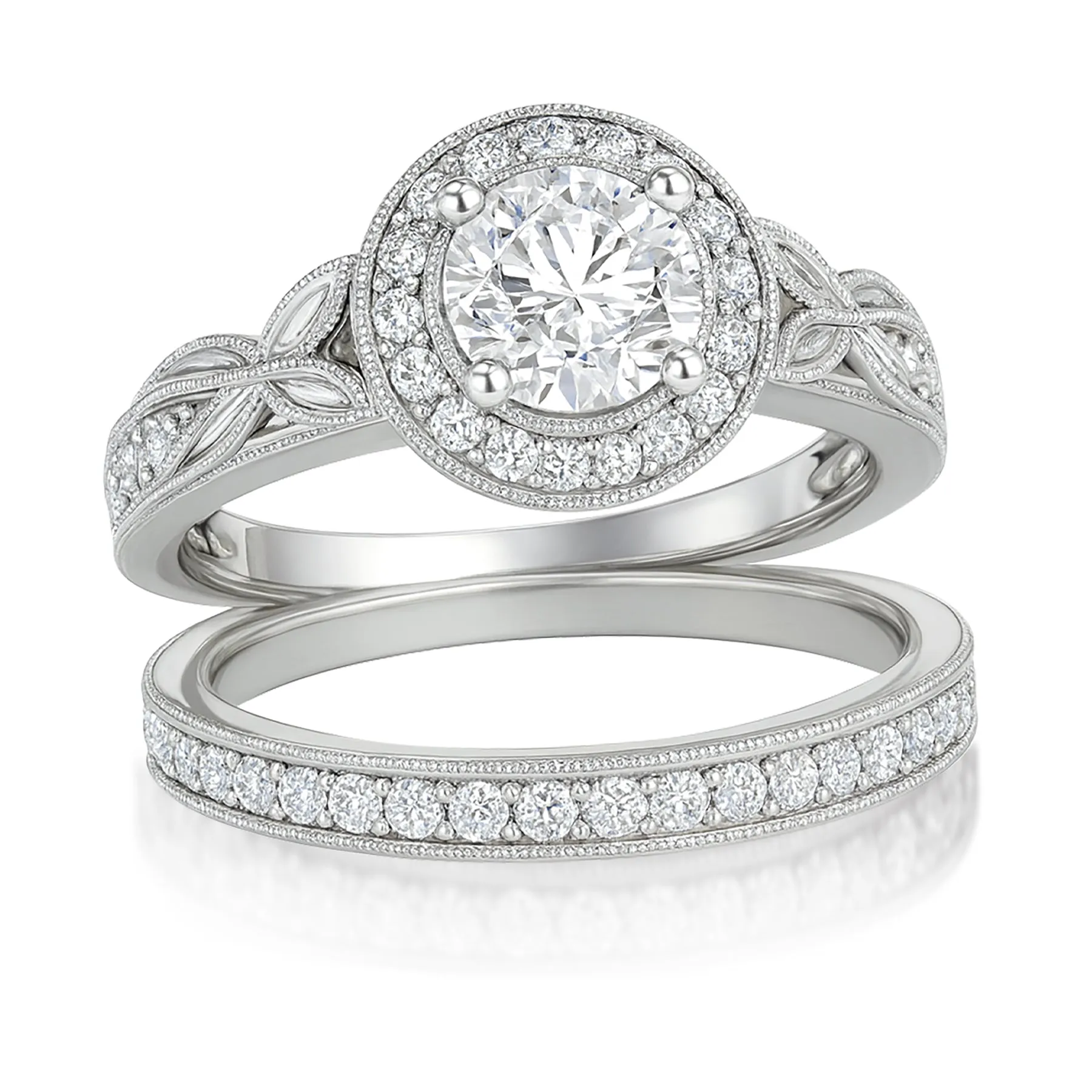 Shiny Design Certified 1.10 Ct Round Lab Diamond Halo Vintage Bridal Set
