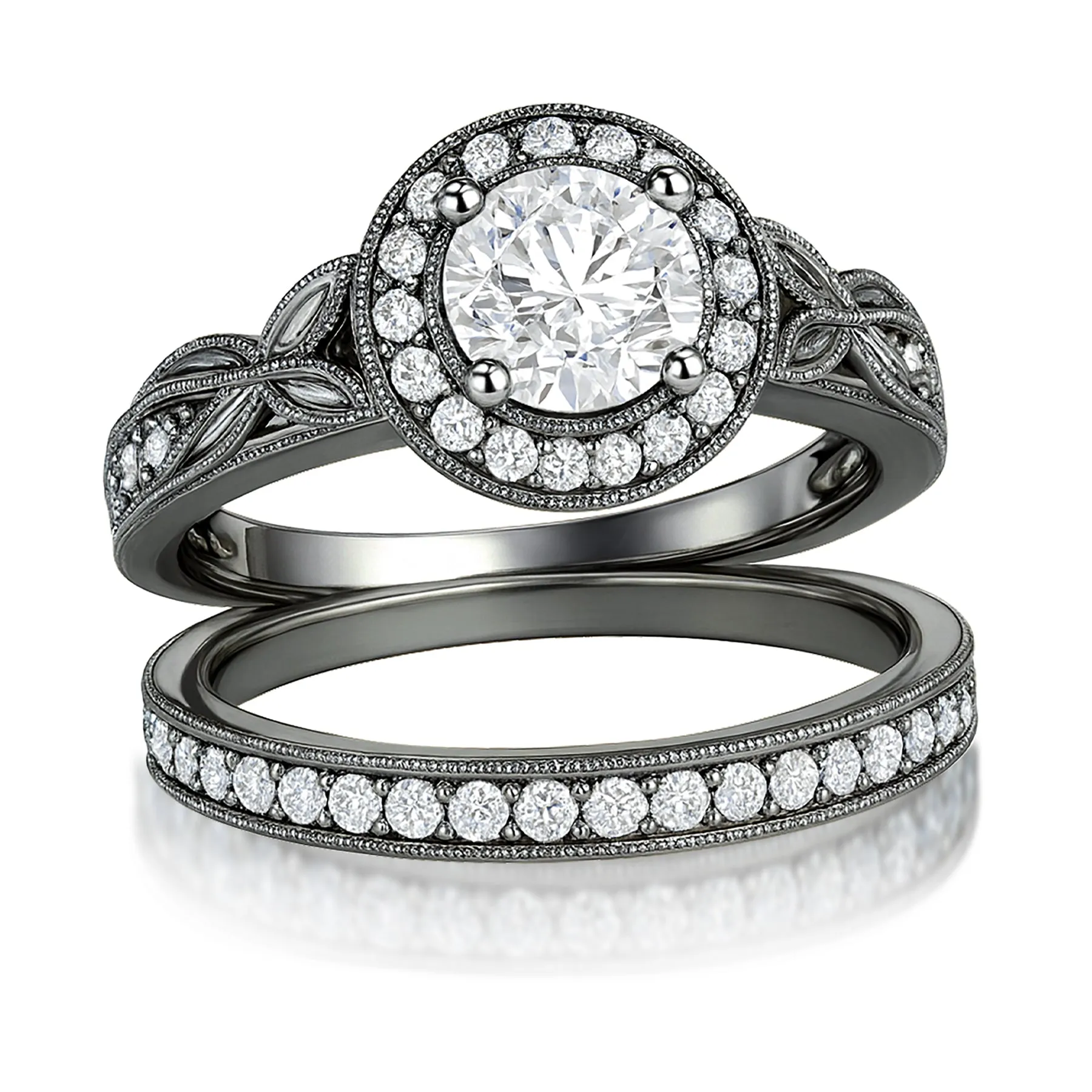 Certified 1.10 Ct Round Lab Diamond Halo Vintage Bridal Set Creative Feature Refined Layer