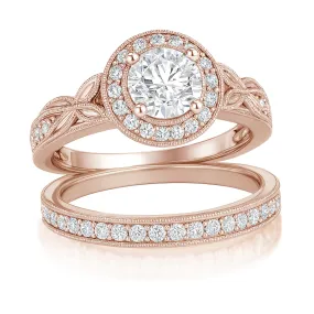 Certified 1.10 Ct Round Lab Diamond Halo Vintage Bridal Set Shiny Stones