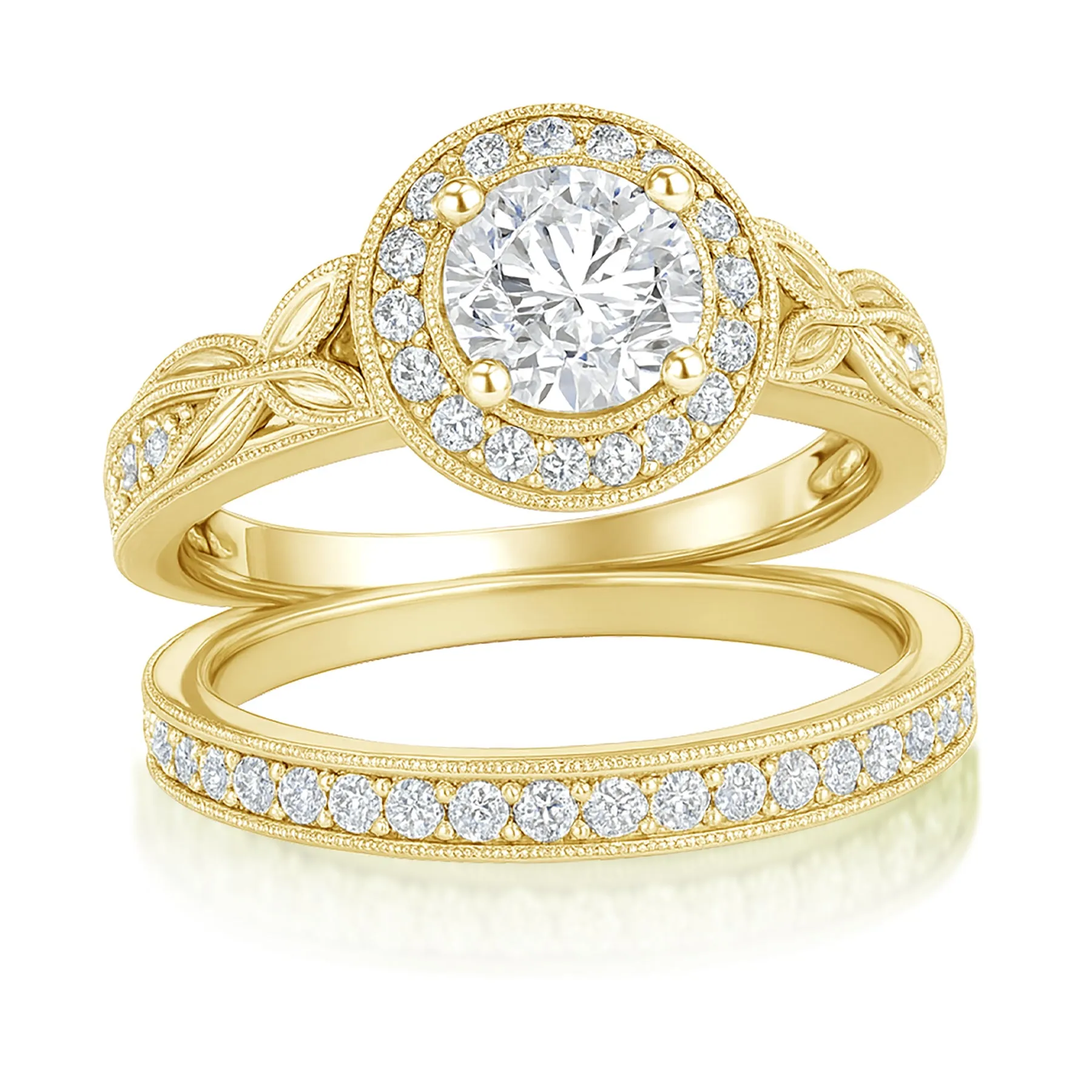 Certified 1.10 Ct Round Lab Diamond Halo Vintage Bridal Set Event Outfit Muted Details