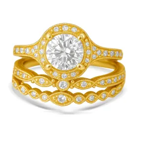 Certified 1.10 Ct Round Lab Diamond Vintage Halo Trio Set Dazzling Feature