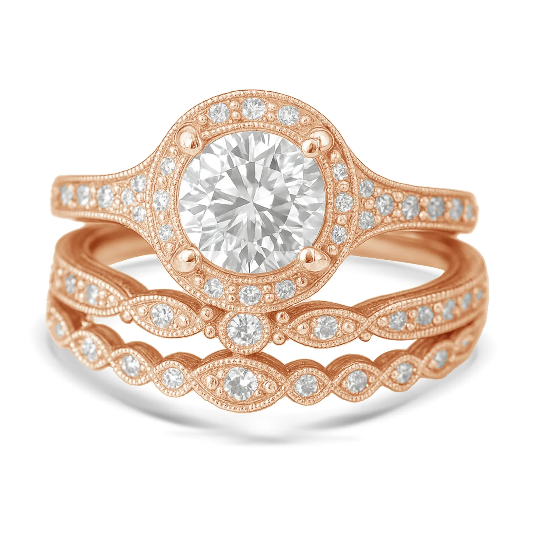 Effortless Look Certified 1.10 Ct Round Lab Diamond Vintage Halo Trio Set