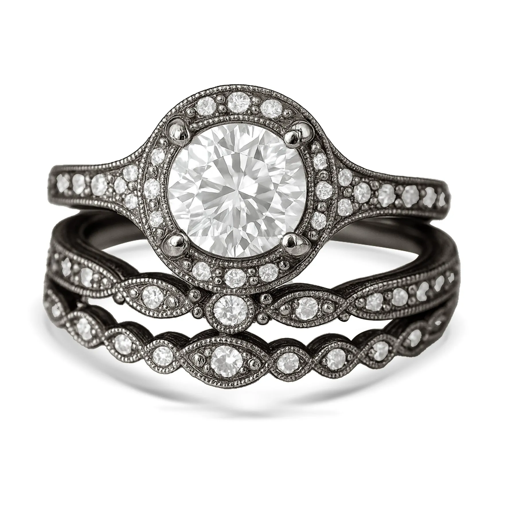 Bold Shine Pieces Exclusive Treasures Certified 1.10 Ct Round Lab Diamond Vintage Halo Trio Set