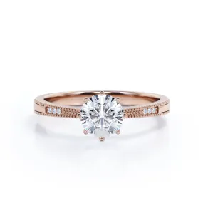 Understated Finish Certified 1.15 CT Round Lab Diamond 7-stone Antique Milgrain Engagement ring