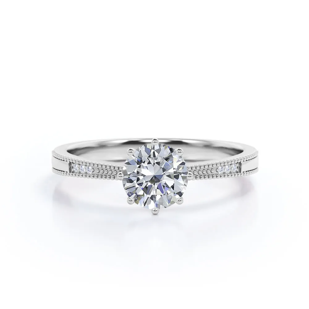 Opulent Radiance Certified 1.15 CT Round Lab Diamond 7-stone Antique Milgrain Engagement ring