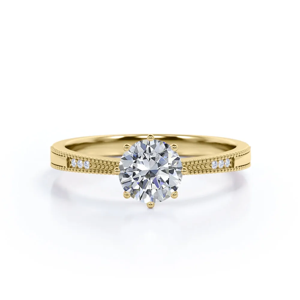 Certified 1.15 CT Round Lab Diamond 7-stone Antique Milgrain Engagement ring Versatile Charm