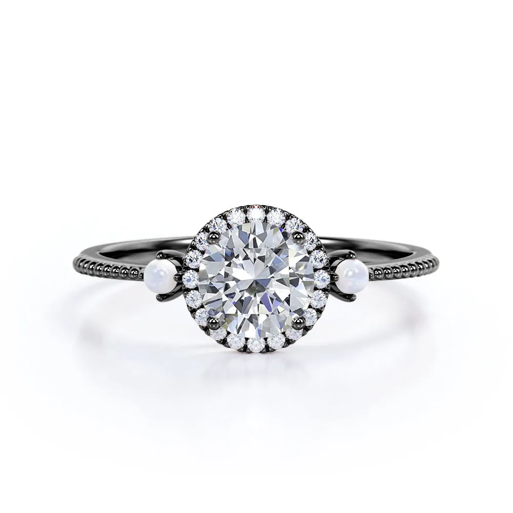 Certified 1.25 CT Round Lab Diamond 3-stone Milgrain Engagement ring Party essential