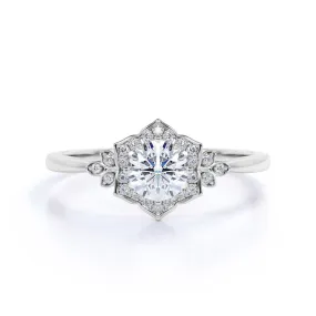 Certified 1.25 CT Round Lab Diamond Flora Halo Engagement Ring Elegant flair Effortless Finish