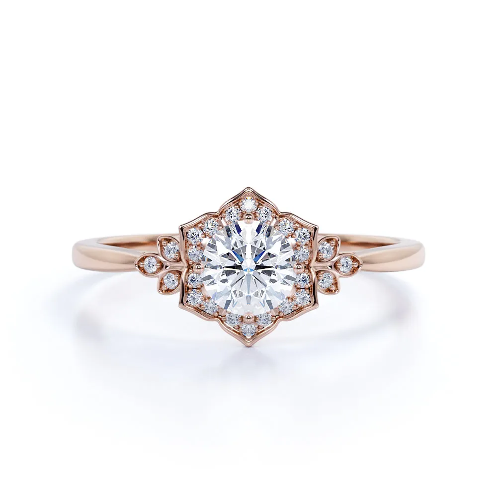 Timeless Treasures Certified 1.25 CT Round Lab Diamond Flora Halo Engagement Ring