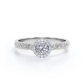Certified 1.25 CT Round Lab Diamond Halo Filigree Engagement ring Everyday Finish Modern Form