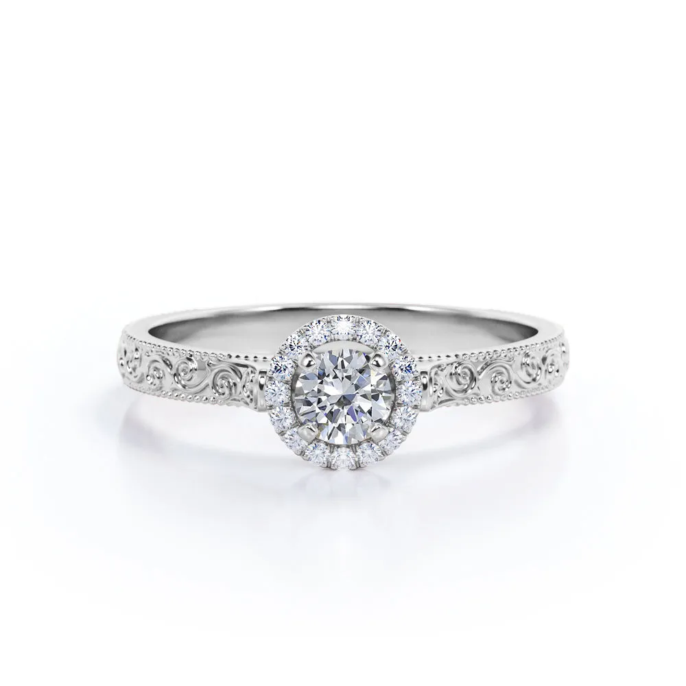 Timeless Flow Certified 1.25 CT Round Lab Diamond Halo Filigree Engagement ring