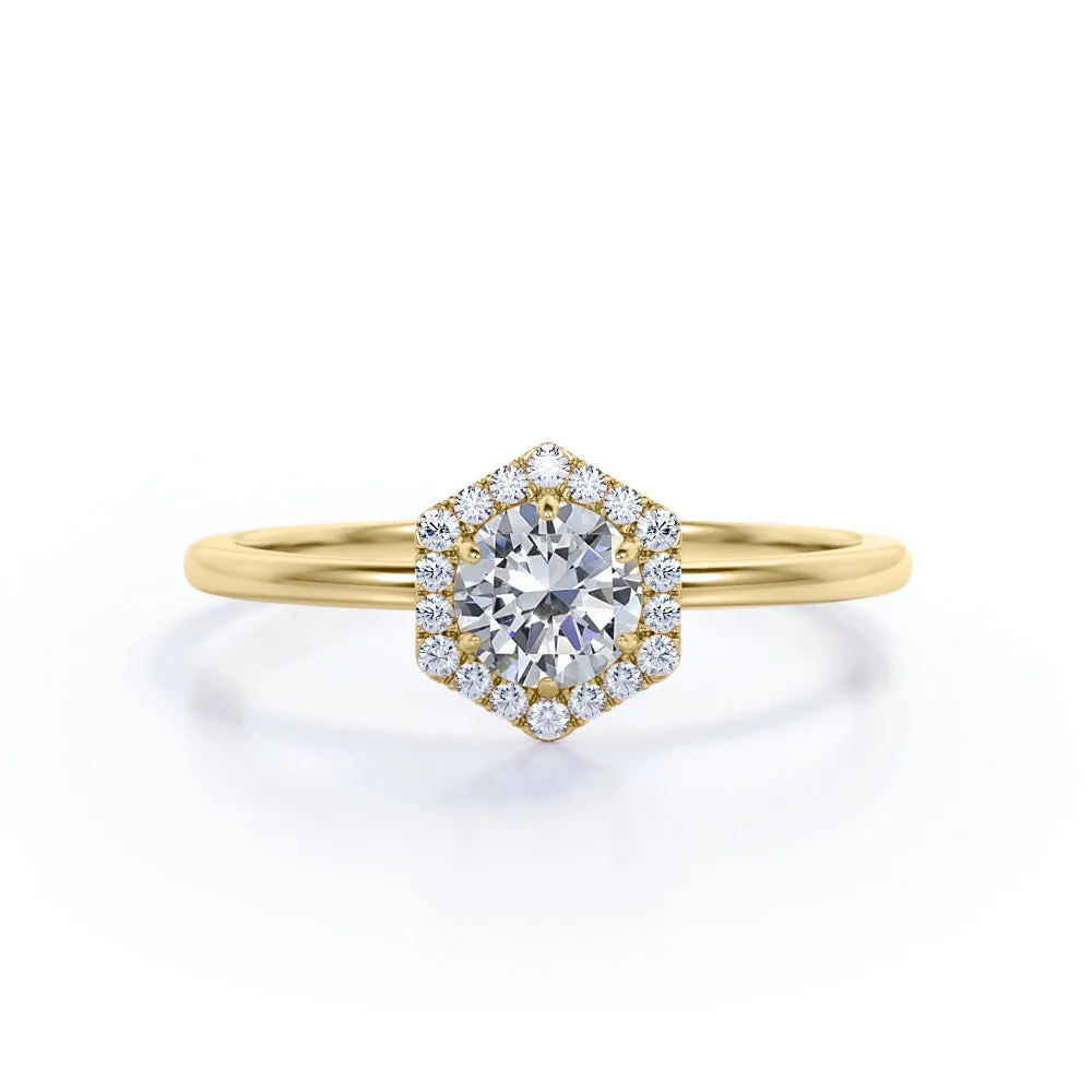 Precious Design Certified 1.25 CT Round Lab Diamond  Hexagon Halo Engagement ring