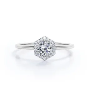 Certified 1.25 CT Round Lab Diamond  Hexagon Halo Engagement ring Urban Style Eternal Classic