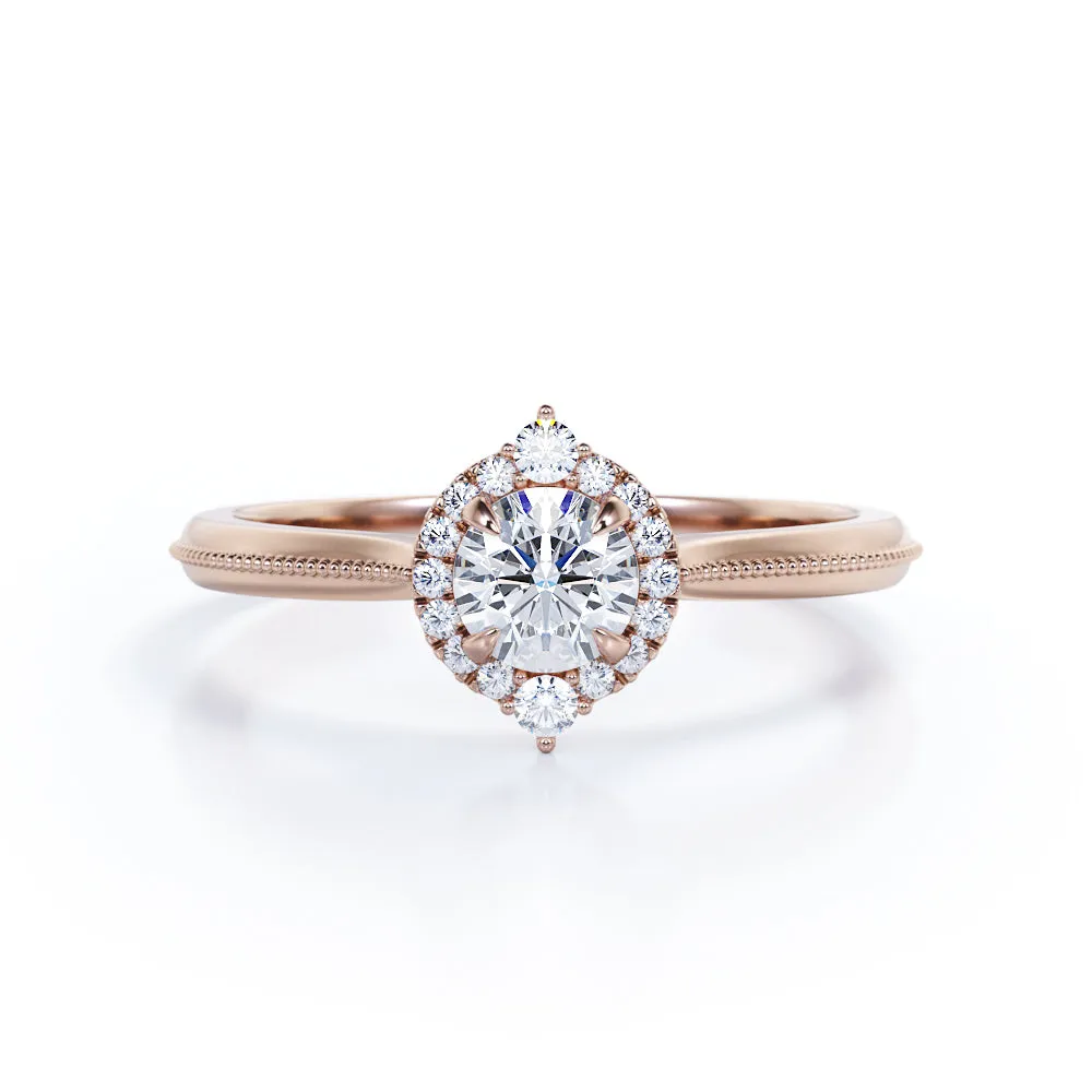 Certified 1.25 CT Round Lab Diamond Modern Halo Engagement ring Radiant Detail