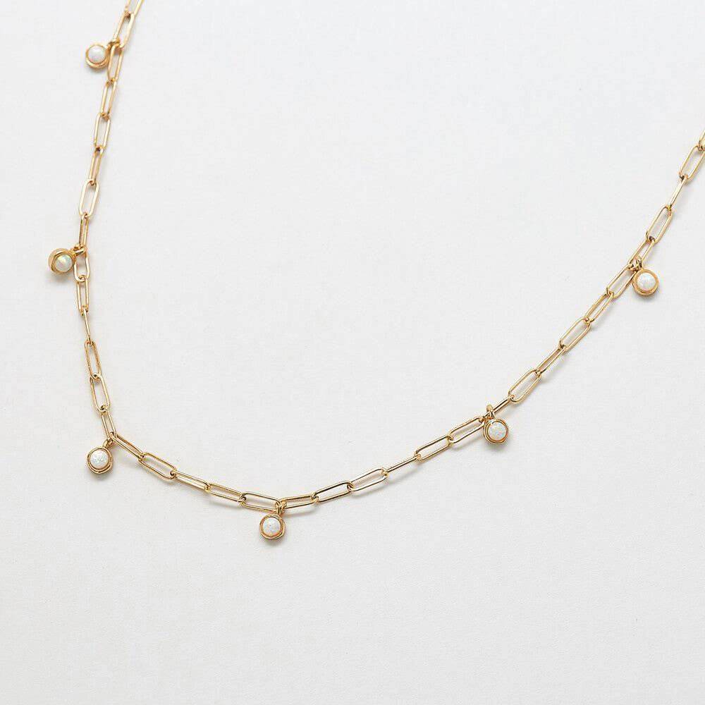 Ornate Design Chain Link Opal Choker Necklace