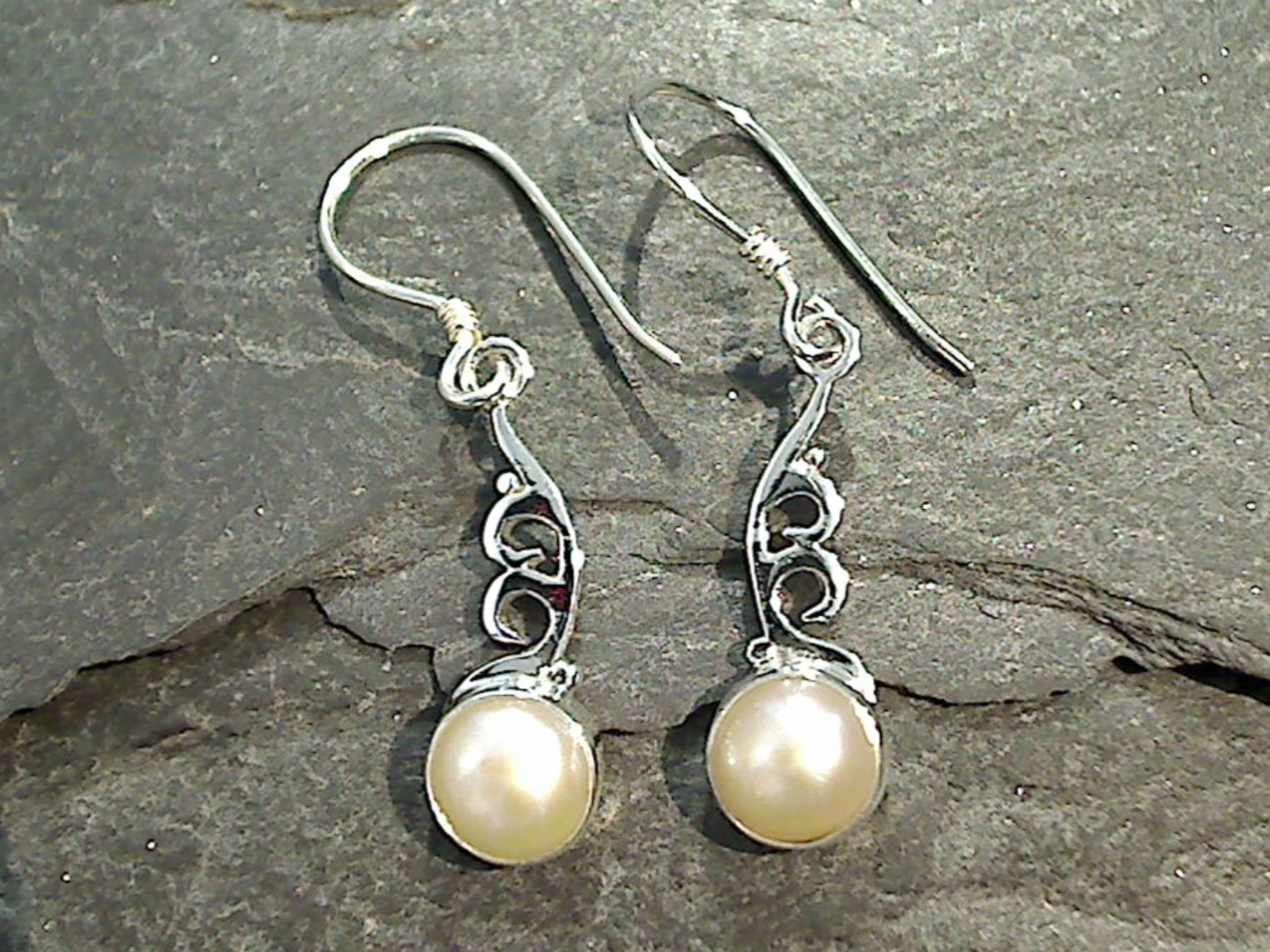 Star-Shaped Item Champagne Pearl, Sterling Silver Earrings