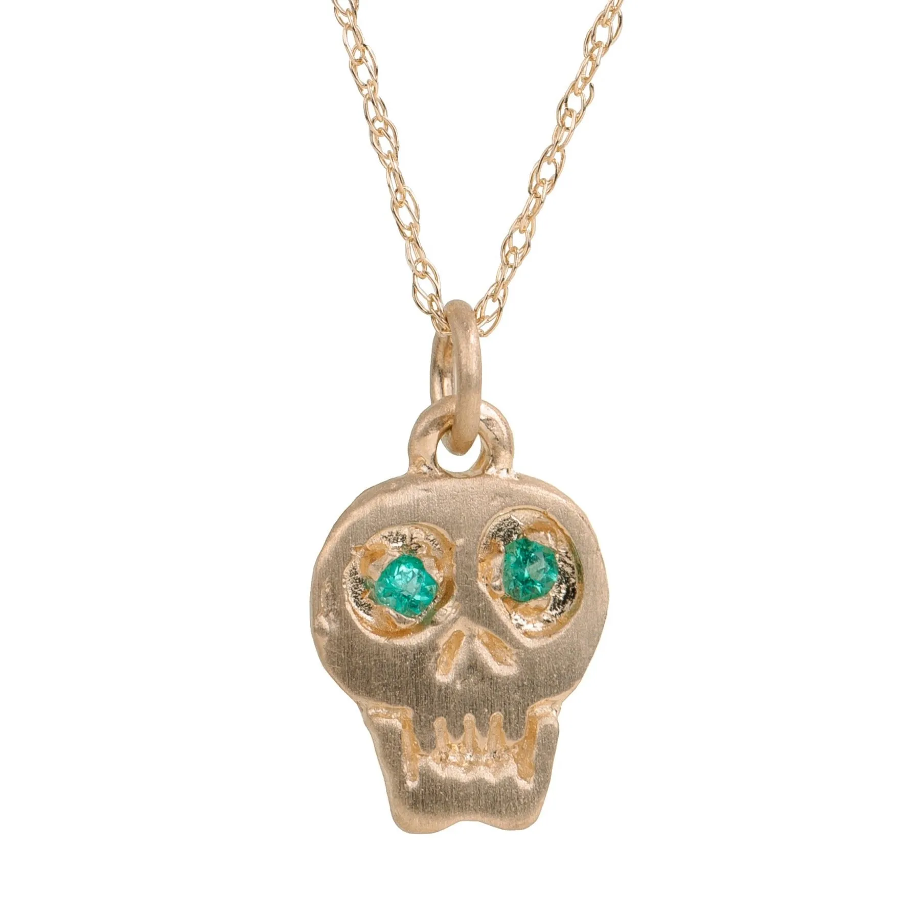 Exclusive Jewelry Chic Contour Charmed Skull Emerald Necklace - 14k Gold