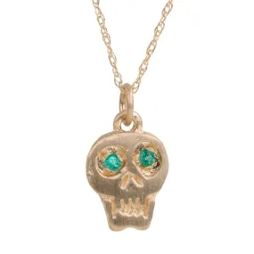 Exclusive Jewelry Chic Contour Charmed Skull Emerald Necklace - 14k Gold