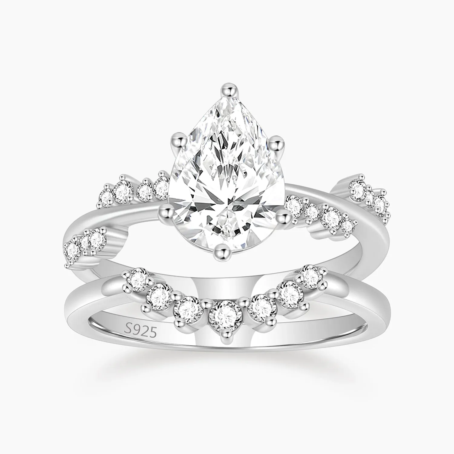 Subtle Finish Artistic Edge 2CT Pear Shape Crown Bridal Ring Teardrop Set