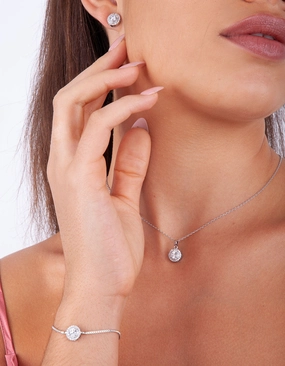 Silver Cubic Zirconia Necklace, Bracelet & Earrings Set Gleaming Edge