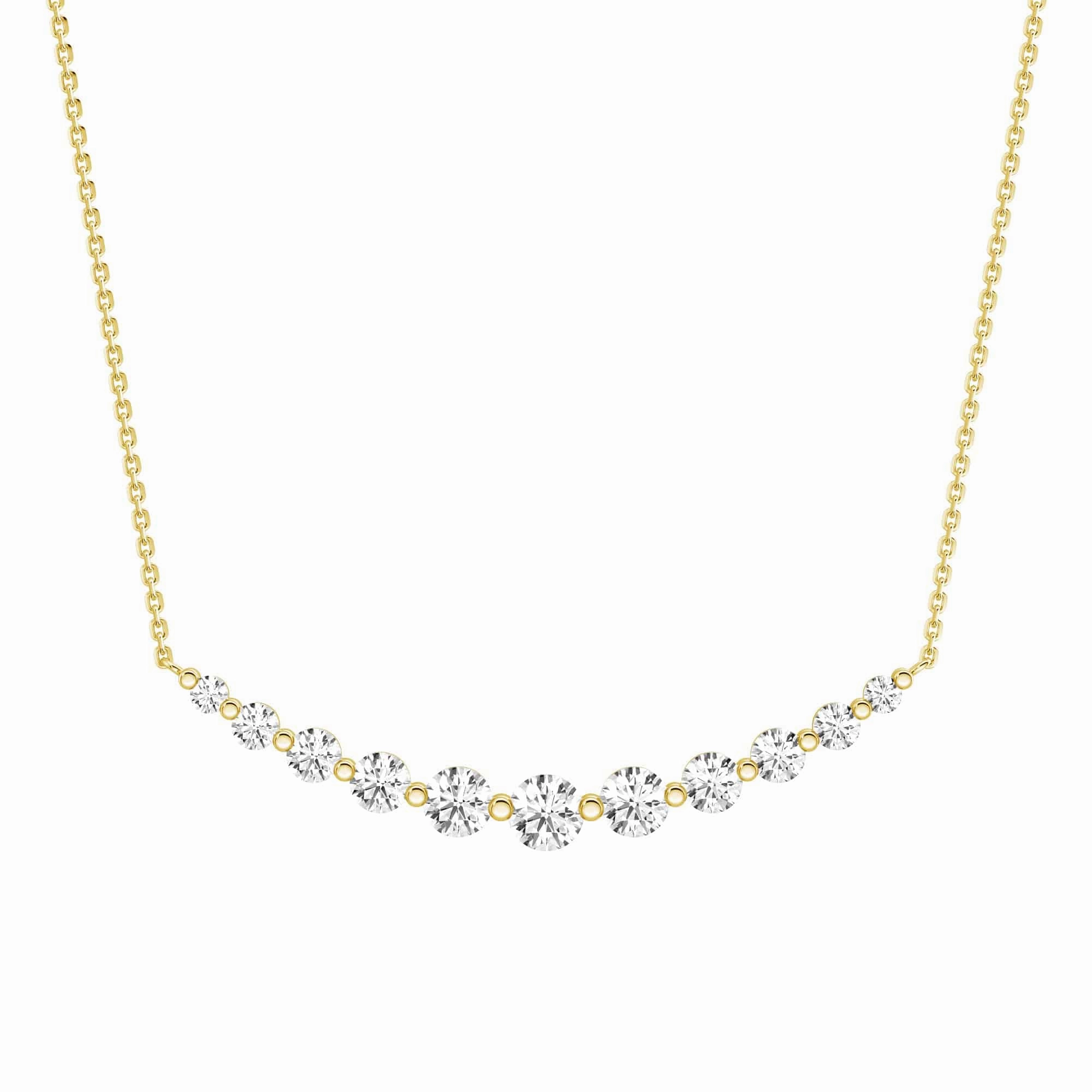 Lab Grown Diamond Eleven Stone Curved Bar Necklace Layered Look