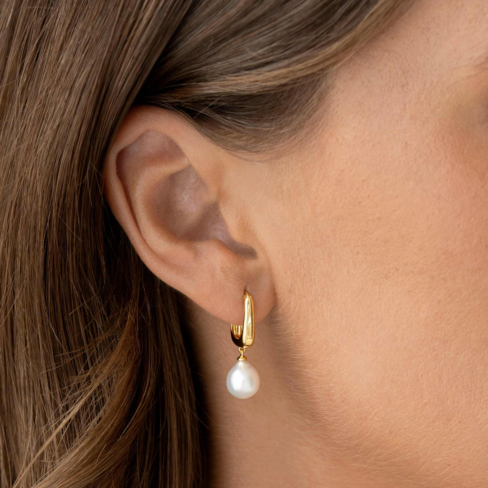 Glamorous Shine Pearl Drop Hoop Earrings - Maeve