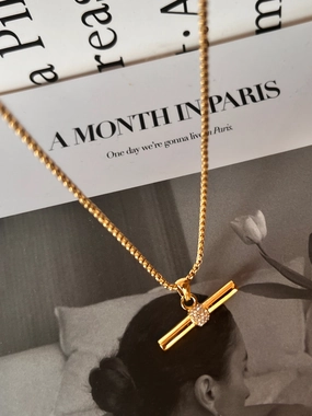 Balance Beam T-Bar Necklace with Zircon Petite Accent